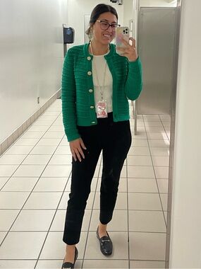 LOFT Green Knit Button-Up Cardigan
